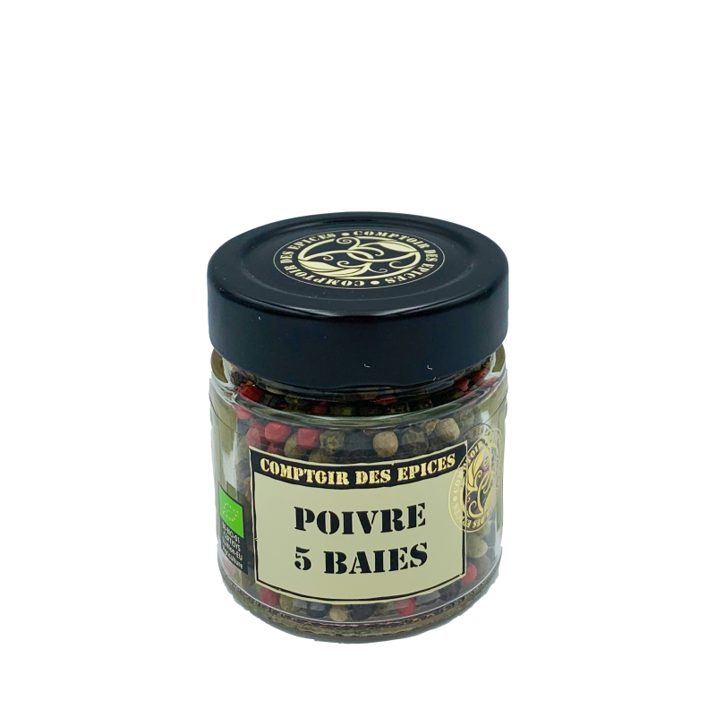 Poivre 5 baies bio 50gr - Épices, sels & poivres - Acheter sur Le Pressoir  des Gourmands